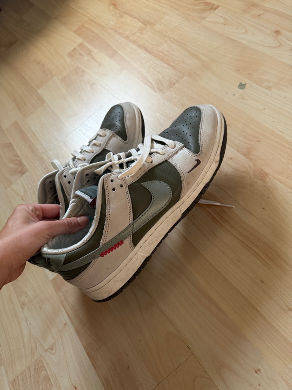 Nike Men’s Dunks Sneakers in Olive Green and White
